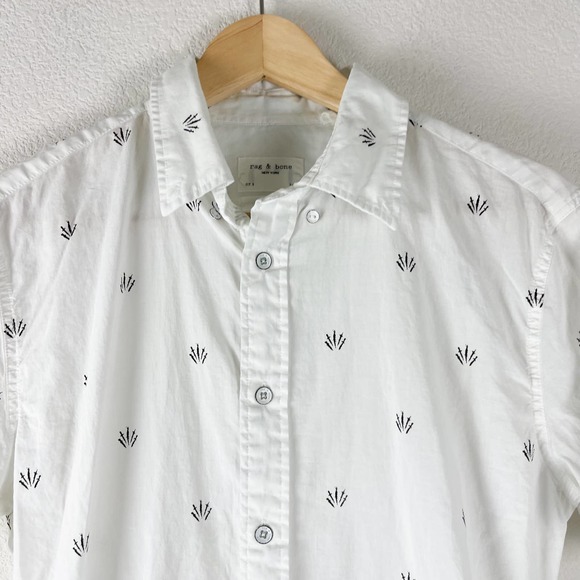 Rag & Bone Shirt Mens Small White Printed Button Down Short Sleeve - Picture 2 of 10